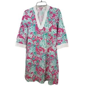 Lilly Pulitzer Floral Tiki Hawaiian Nautical Tunic Midi Dress XS  3/4 Sleeves